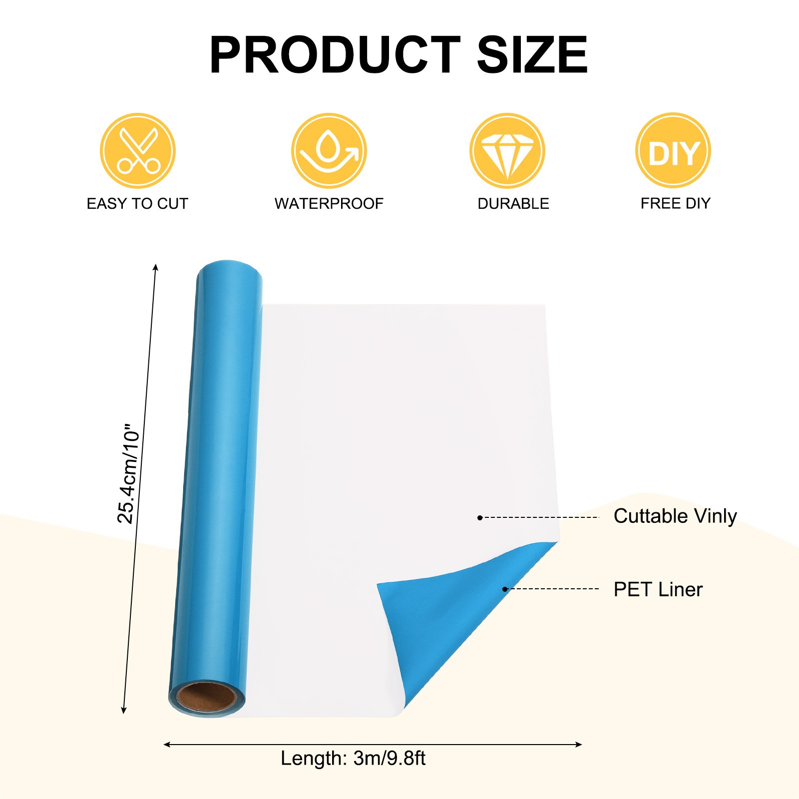 Blue Permanent Vinyl, 10 Inch x 9.8ft Vinyl Roll