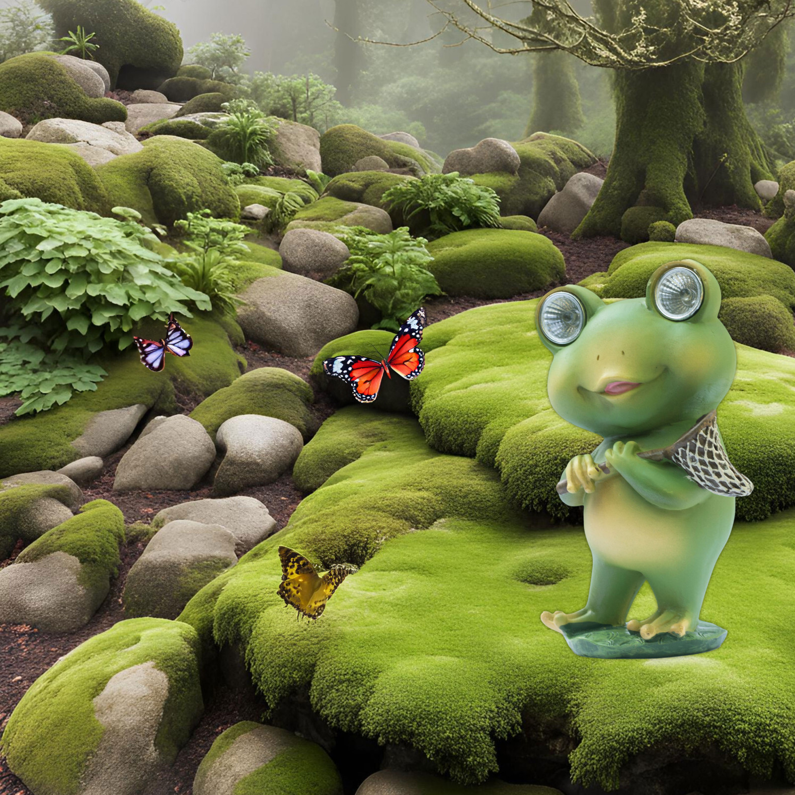 KRAFTSKALA Playful Solar-Powered Resin Adorable Frog Statue–Garden-Indoor Decor