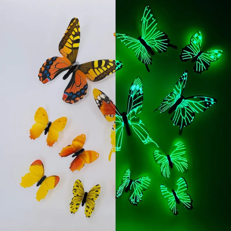New 12Pcs 3D Luminous Butterfly Wall Sticker DIY Home Decor Modern Art