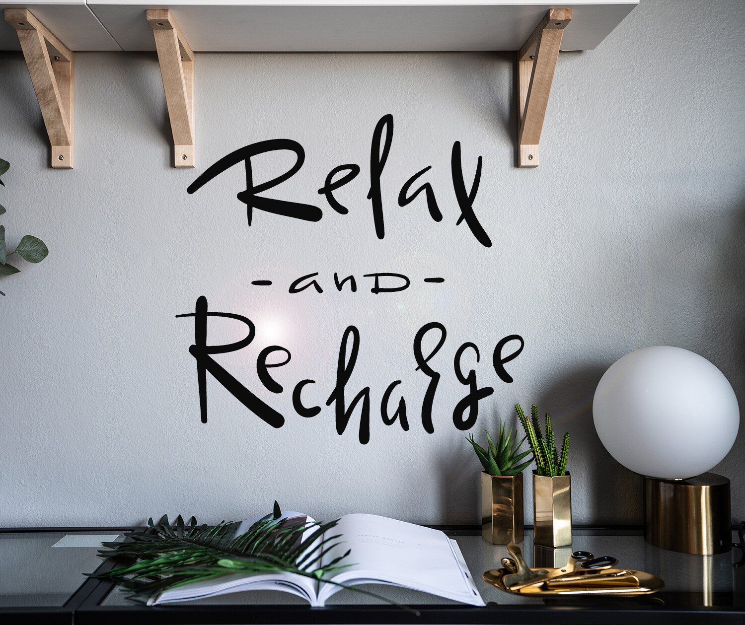 Vinyl Wall Decal Words Phrase Relax Recharge Stickers 22.5 in x 21.5 in g101