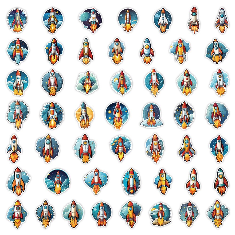 50pcs Waterproof Vinyl Stickers Rocket Outer Space Luggage Phone Laptop Window