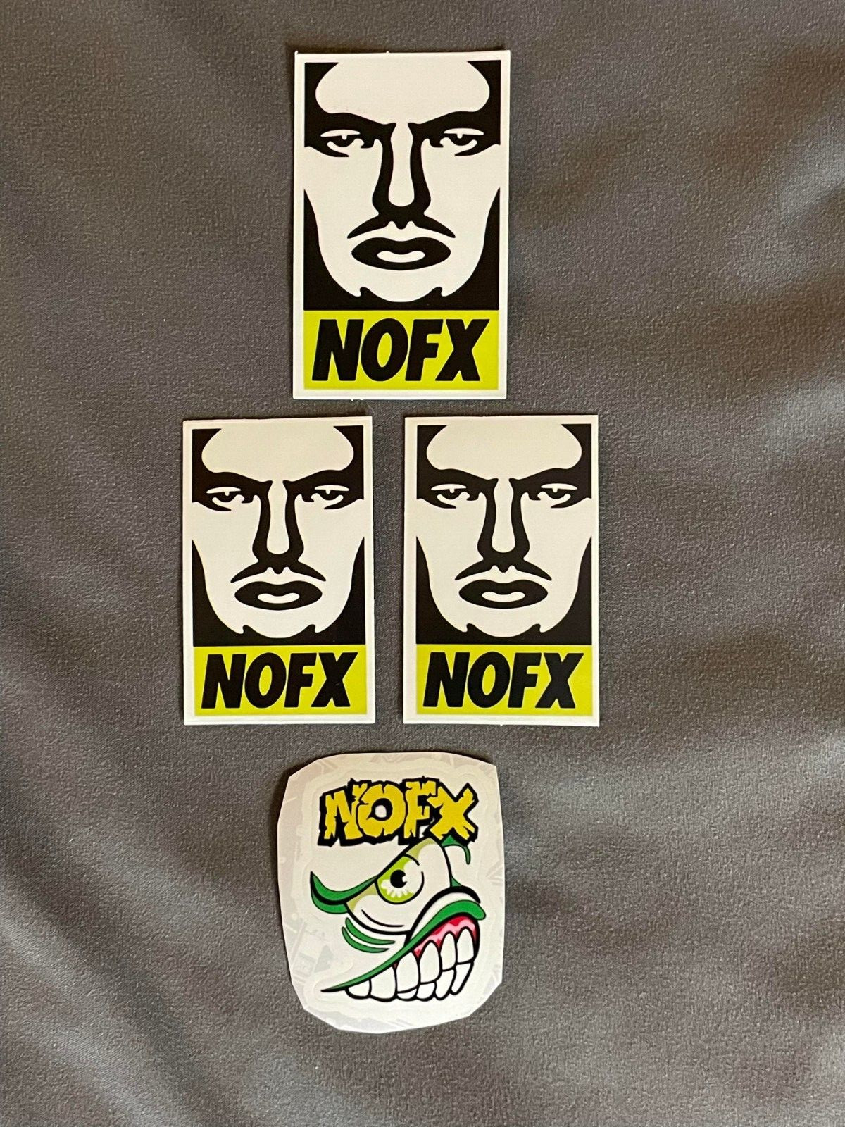 Lot (4) NOFX 1 1/2" to 3" Band Logo Stickers Yellow Black White FAST! FREE SHIP