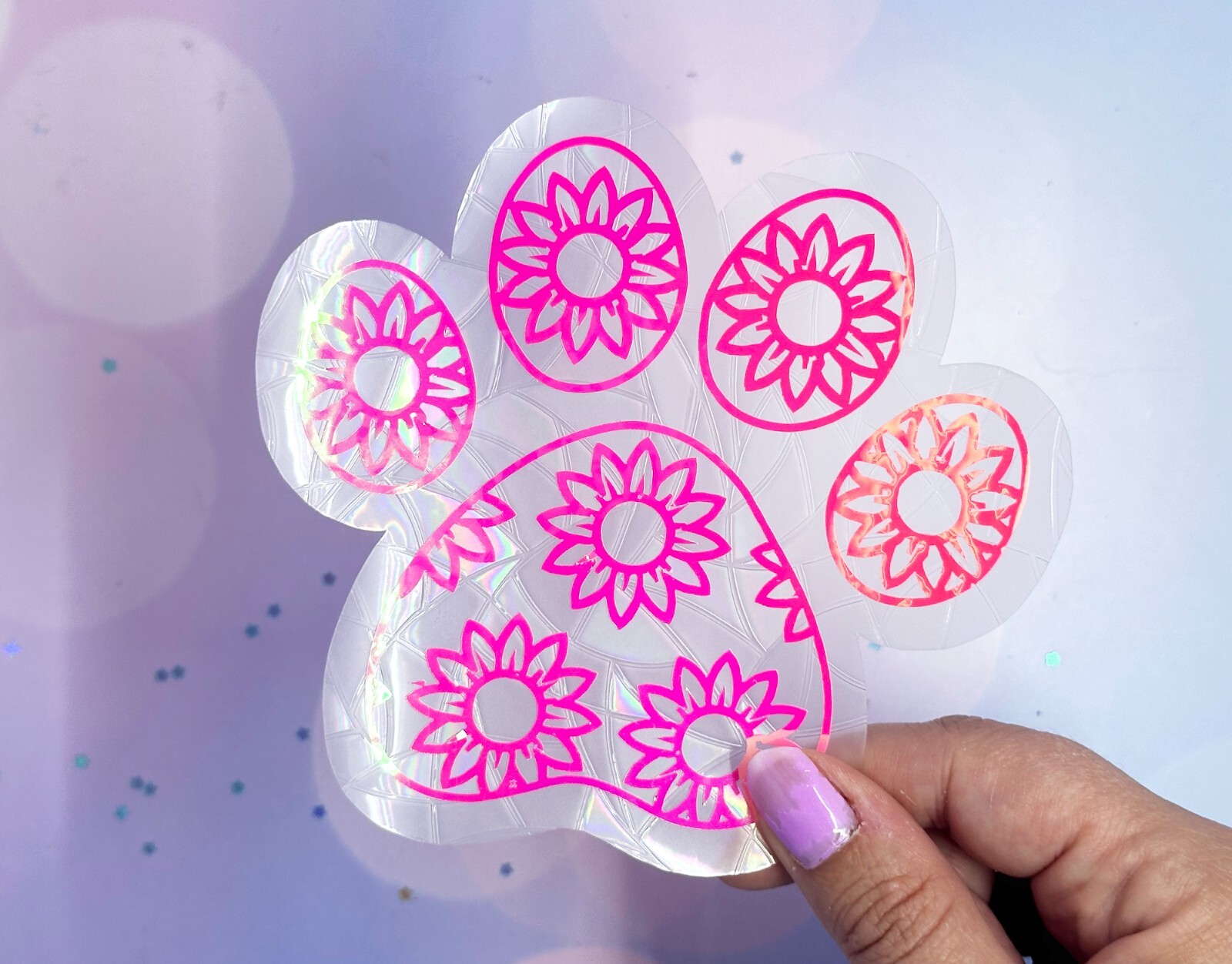 Sunflower Paw Sticker Window Cling Suncatcher Hot Pink Decal Rainbow Maker Prism