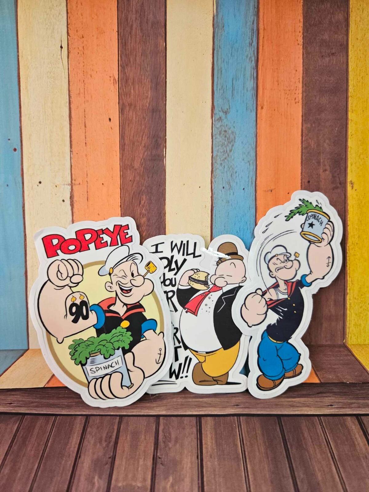 Set 3 Popeye Classic and Wimpy Hamburger Nostalgic Laminated Laptop Stickers