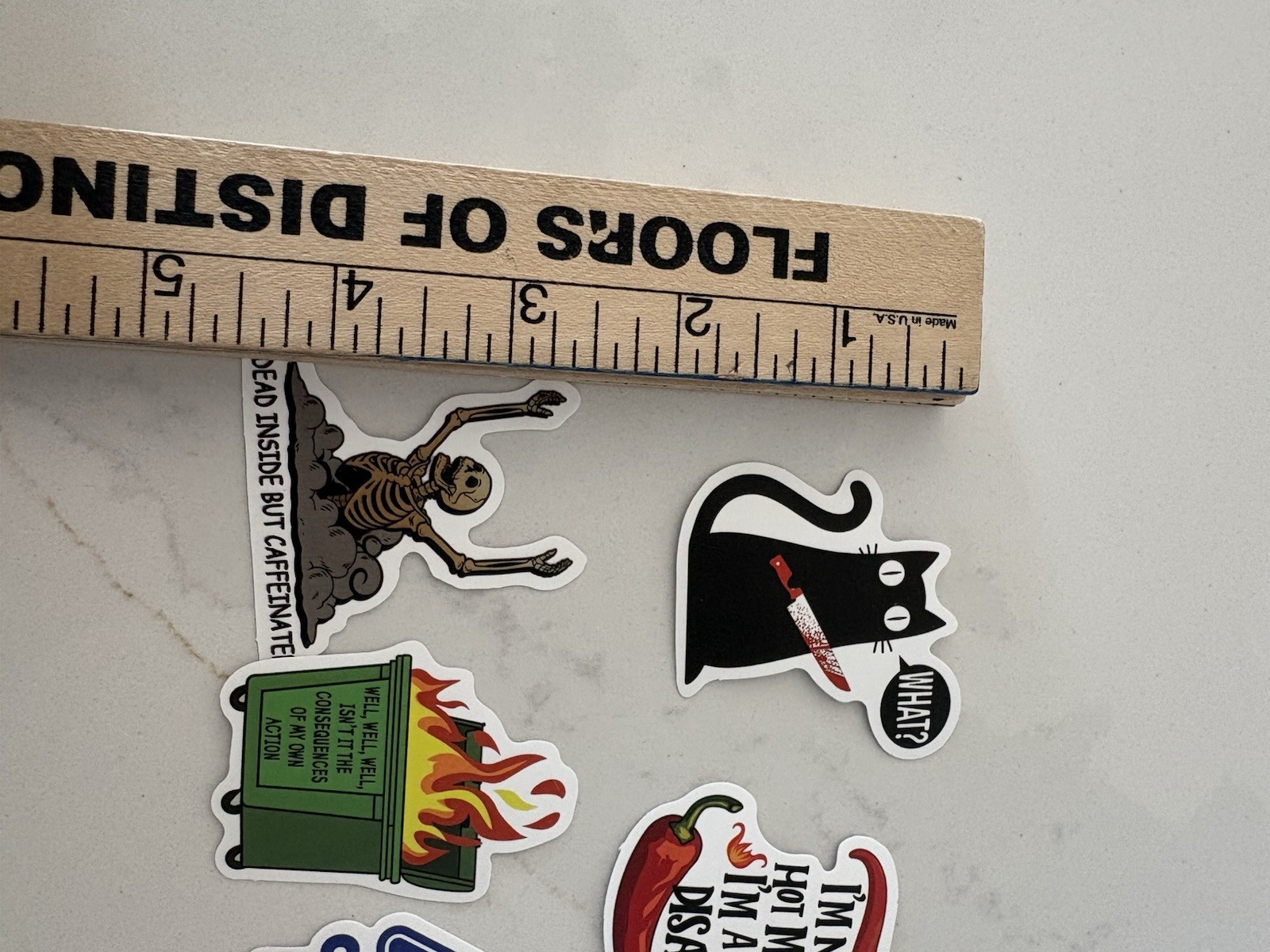 Set Of 5 Funny Quirky Sayings Stickers Skeletons Cats Words Quotes