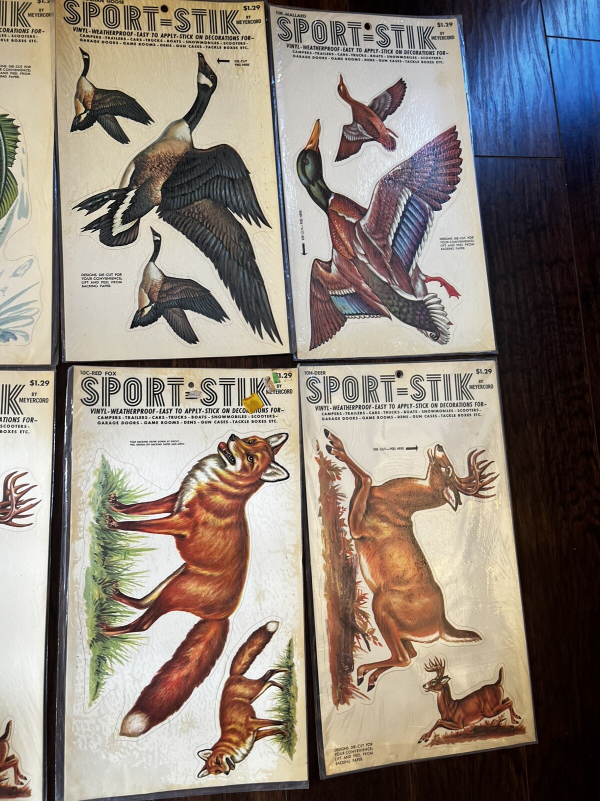 12-NOS Vtg MeyerCord Sport-Stik Adhesive Stickers (Fish-Birds-Tiger-Devil-Fox)