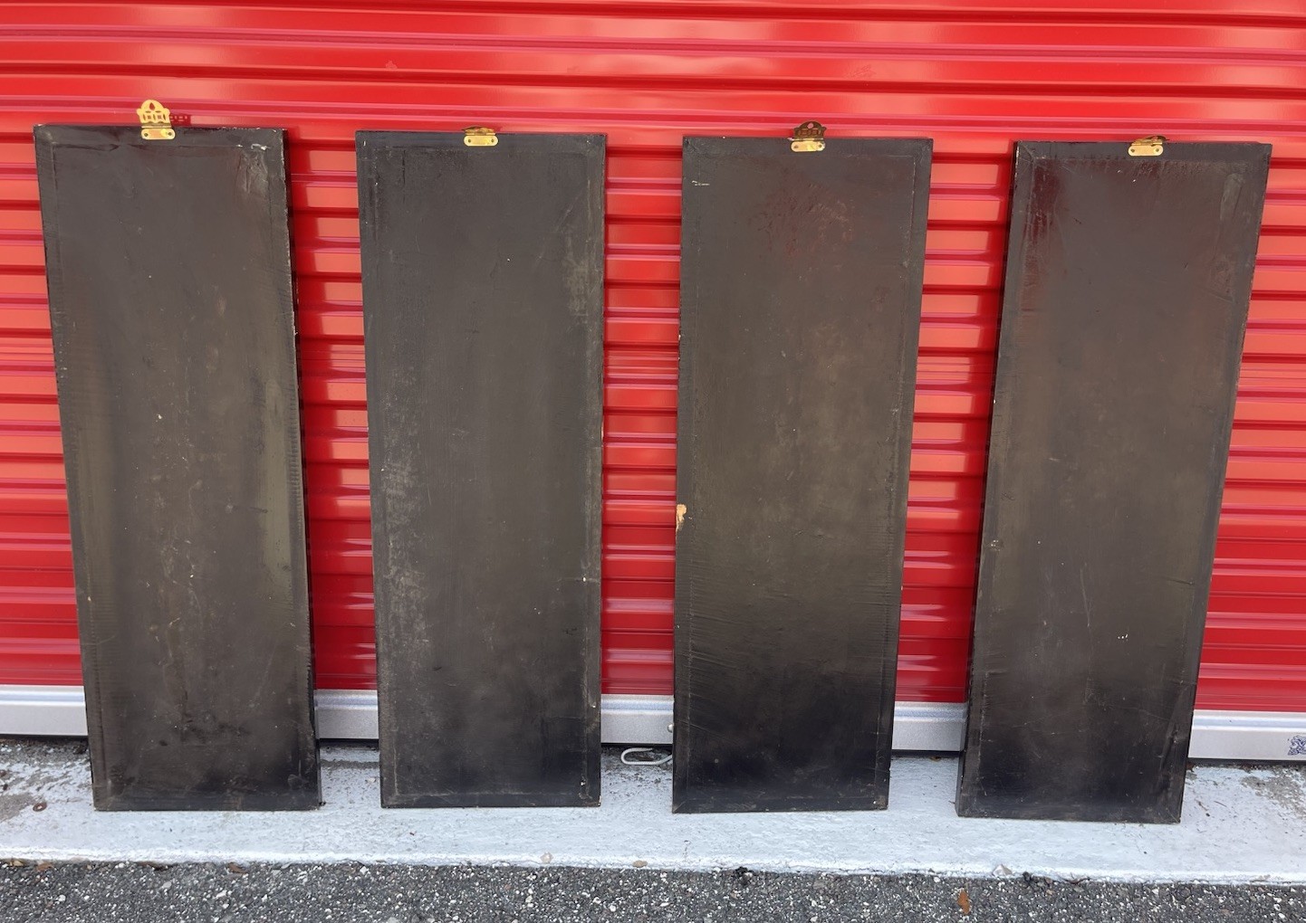 Set of 4 Vintage Mother of Pearl Horse Panels Dark Red Lacquer Asian Wall Art