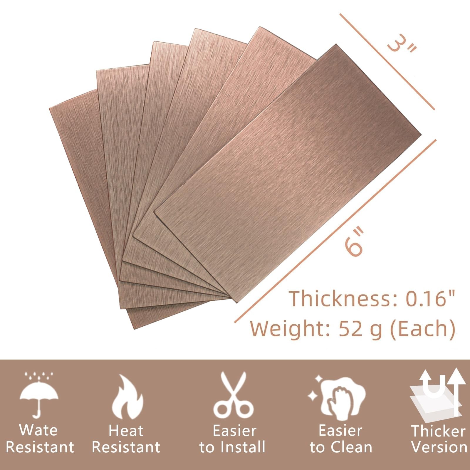 Aluminum Peel and Stick Backsplash Panels – 3"x6" Brushed Copper Kitchen Wall…