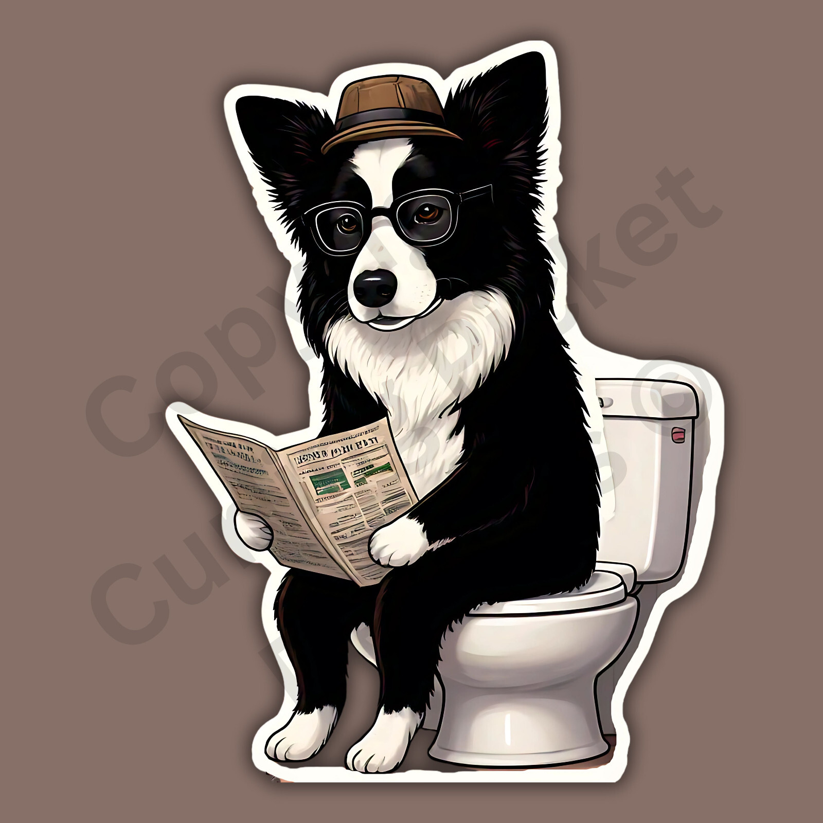 Border Collie Sitting On A Toilet Reading A Newspaper Dog Funny 3" Vinyl Sticker