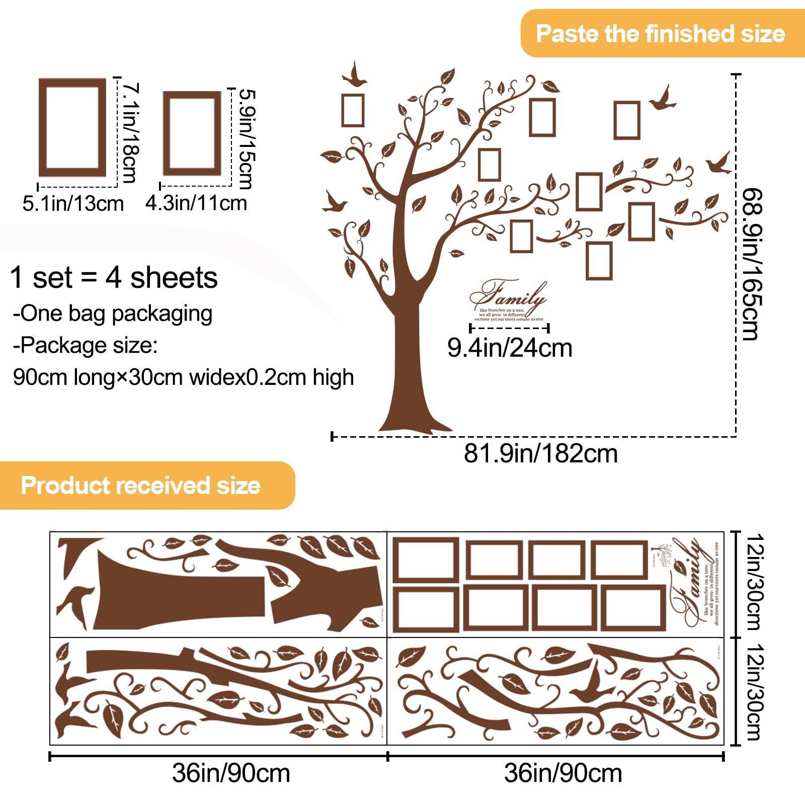 Love Family Tree Wall Decor Picture Frame Collage Removable 3D DIY Acrylic…
