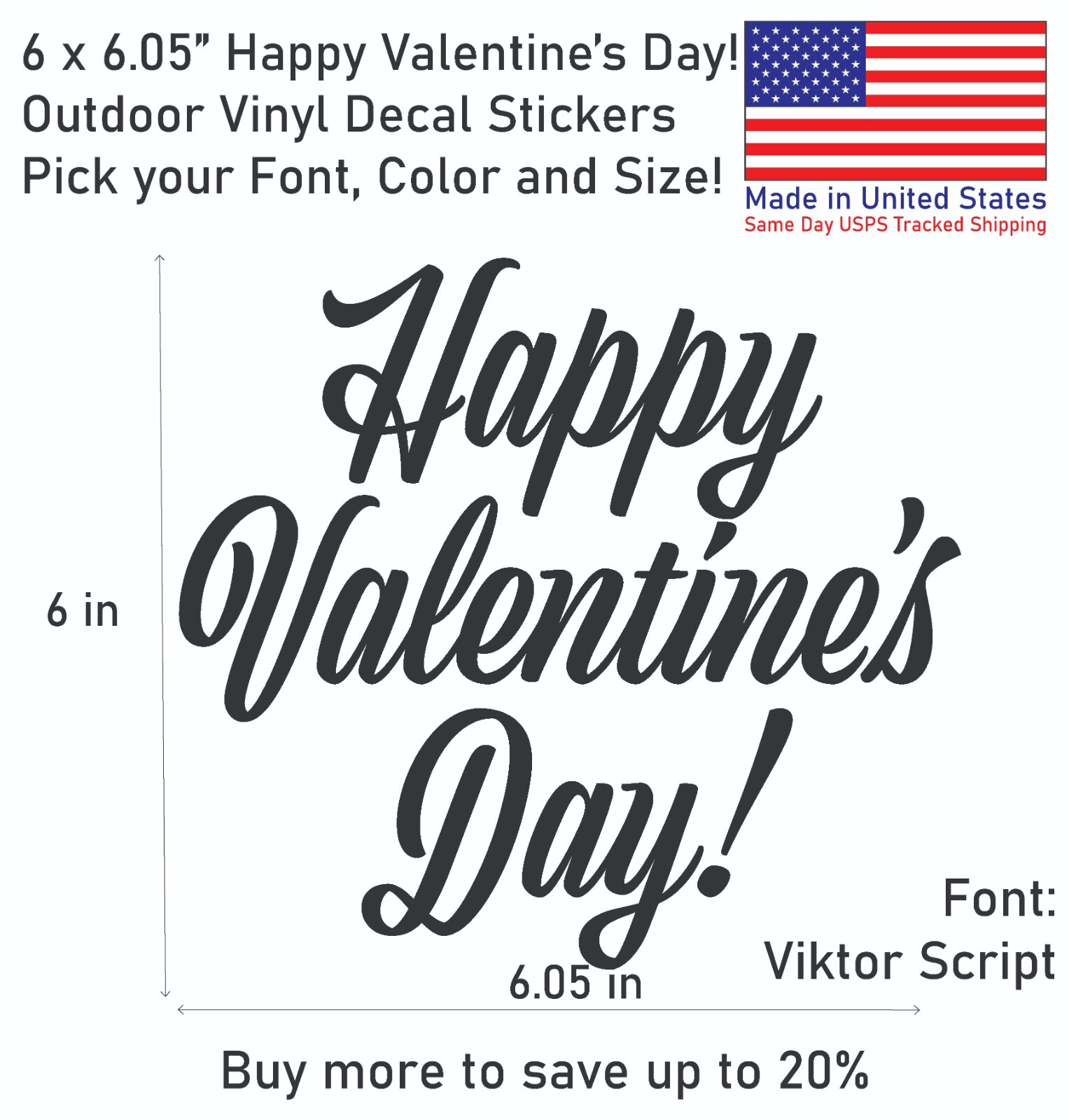 Happy Valentine's Day Font#1 Vinyl Decal Sticker – Made in US – SameDay Shipping