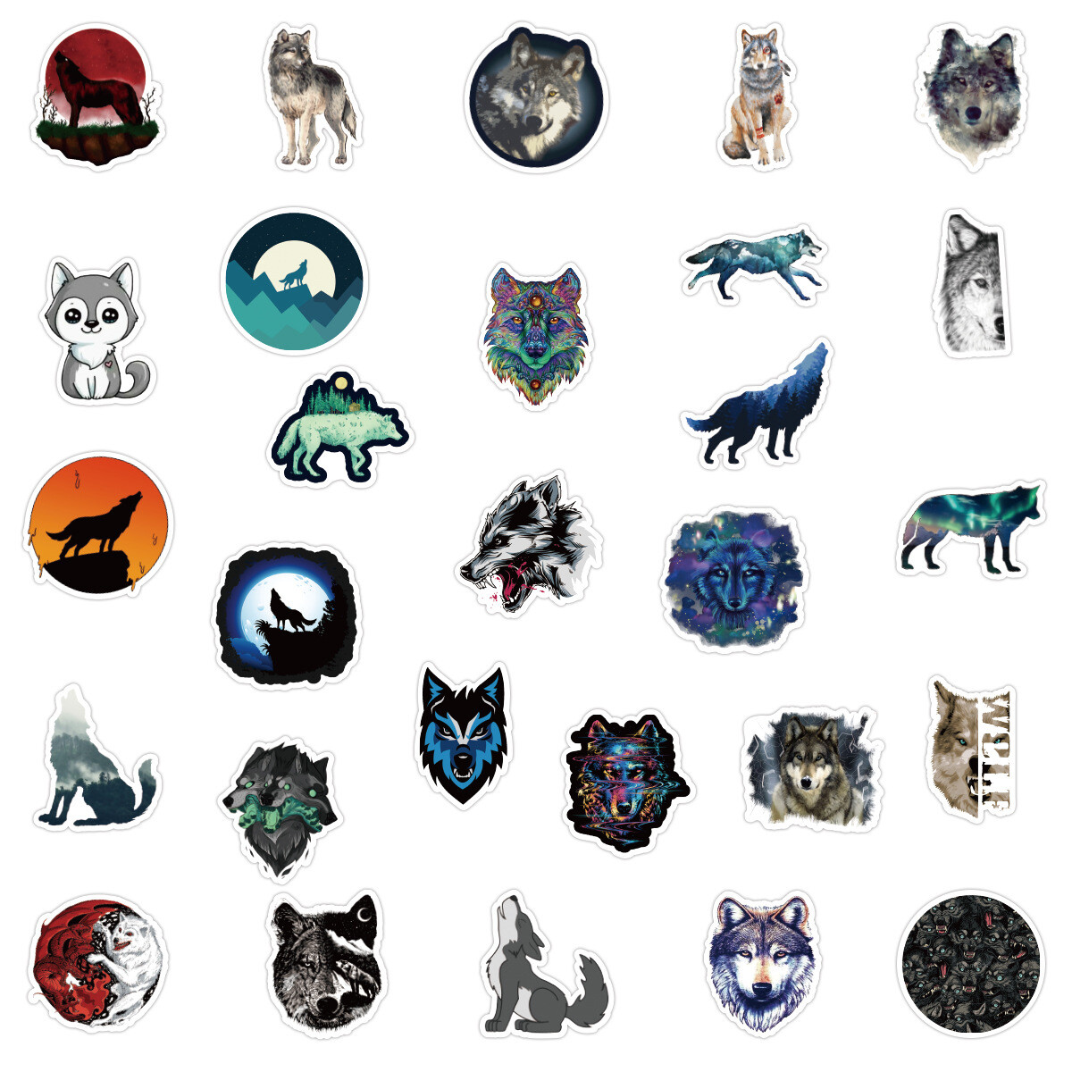 100Pcs Wolf Cartoon Sticker for Adults Teens Girls Scrapbooking Water Bottles