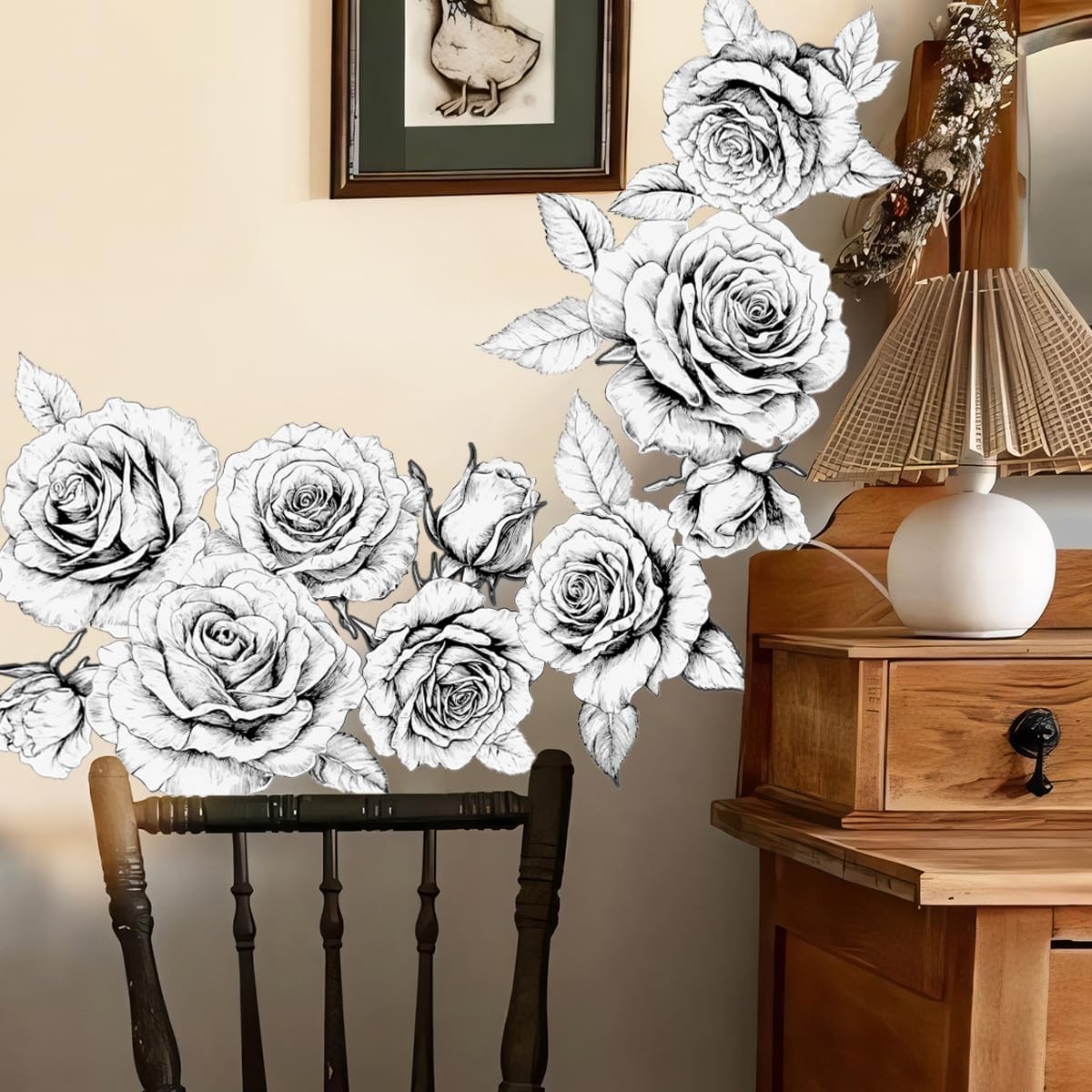 Black and White Flower Wall Decals Boho Rose Floral Wall Stickers for Living …