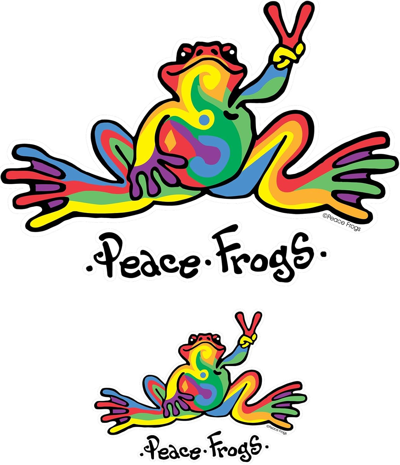 Peace Frogs Multi-Color Peace Frogs Car Sticker, Outdoor Rated Vinyl St