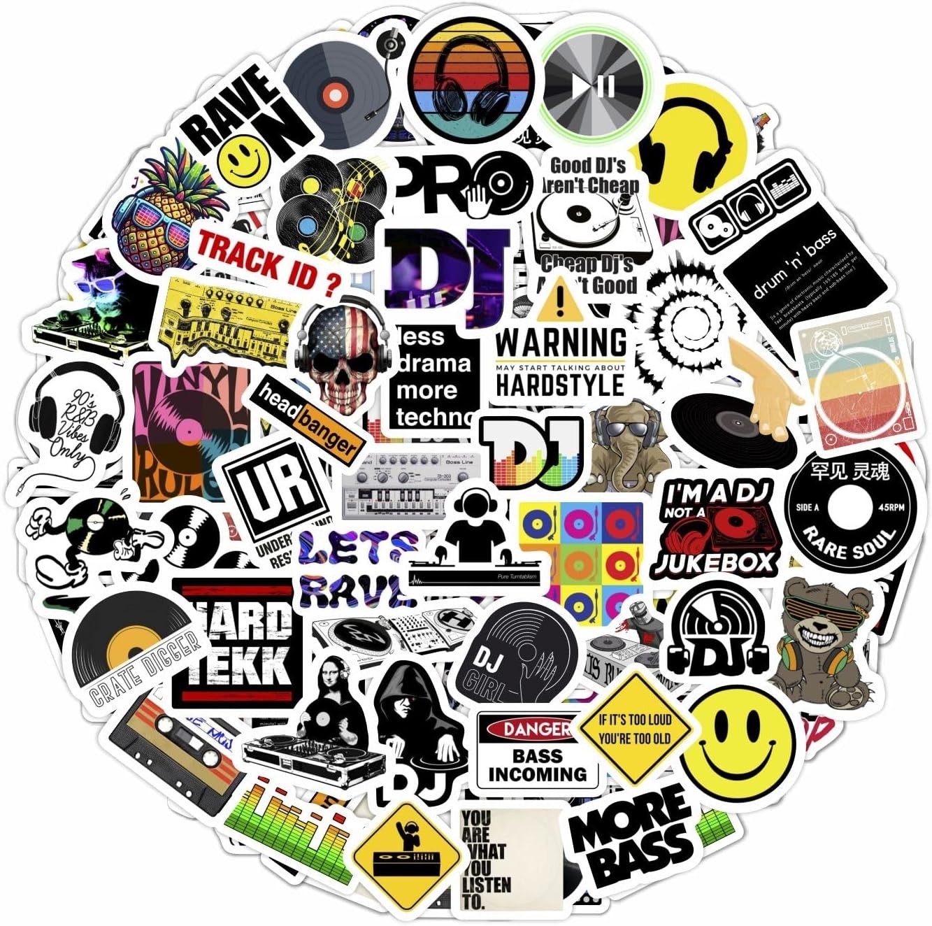 BulbaCraft 100Pcs DJ Stickers for Water Bottle and Laptop – DJ Party Favors a