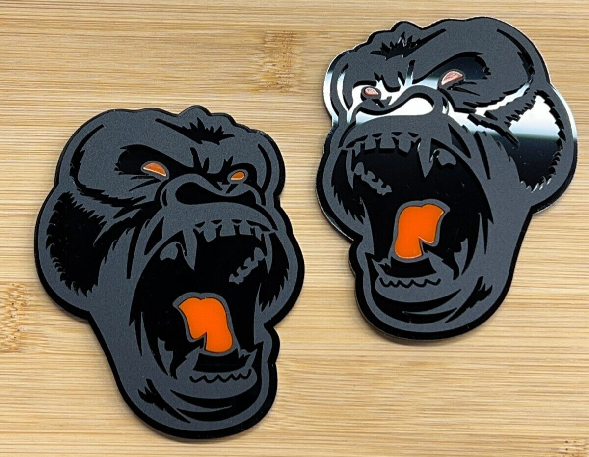 Angry Gorilla Orange Eye Car Truck Emblem Badge Matte Black/Black Custom PK of 2