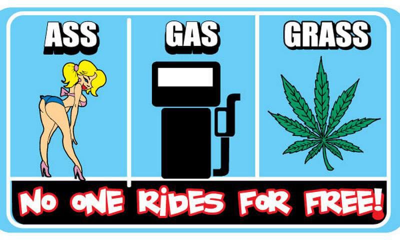 Ass Gas or Grass No One Rides For Free – Postcard Sized Vinyl Sticker 6" x 3.75"