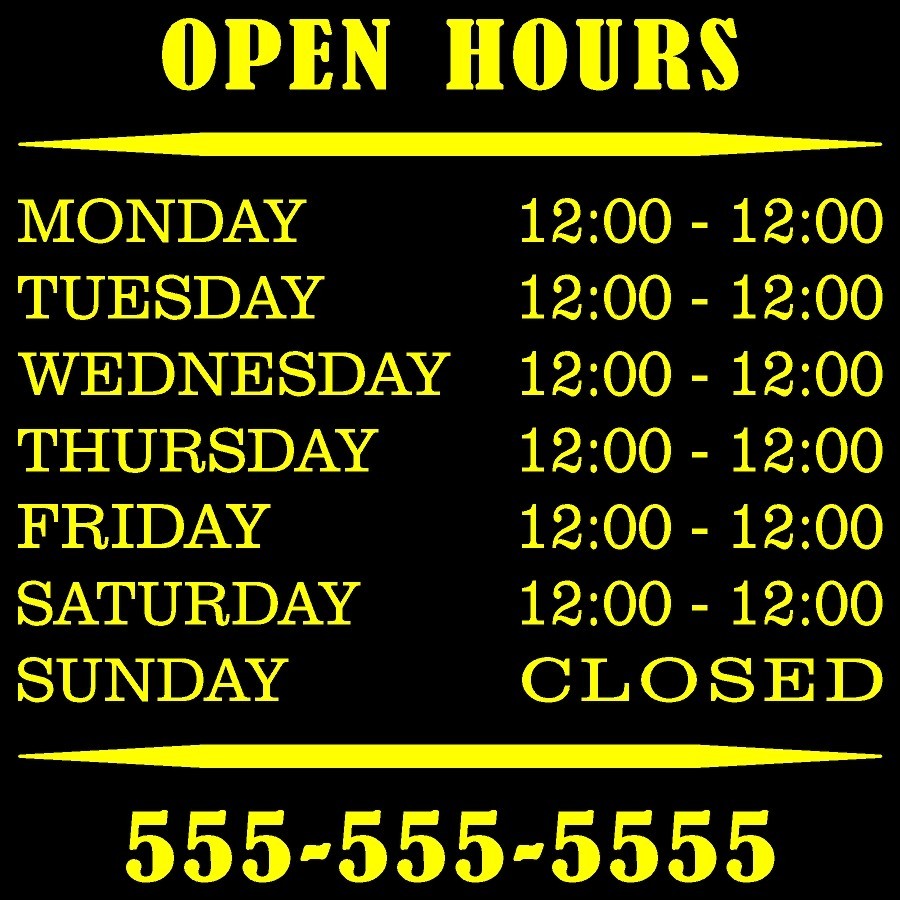 Business Hours Store Hours Vinyl Decal Windows Door Glass Many Colors & Sizes
