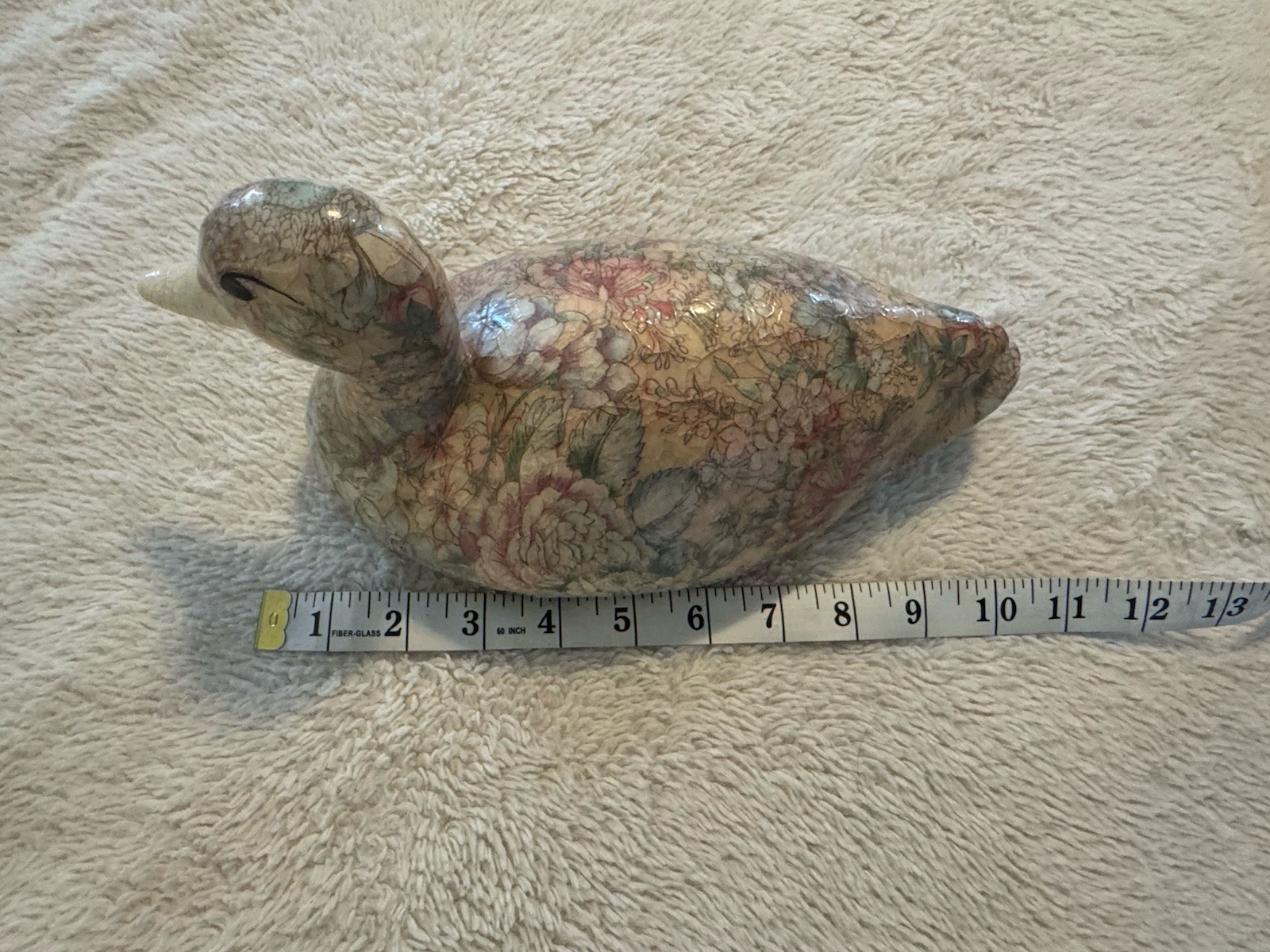 Vintage Floral Decoupage Duck Decoy Figurine Country Cottagecore Home Decor