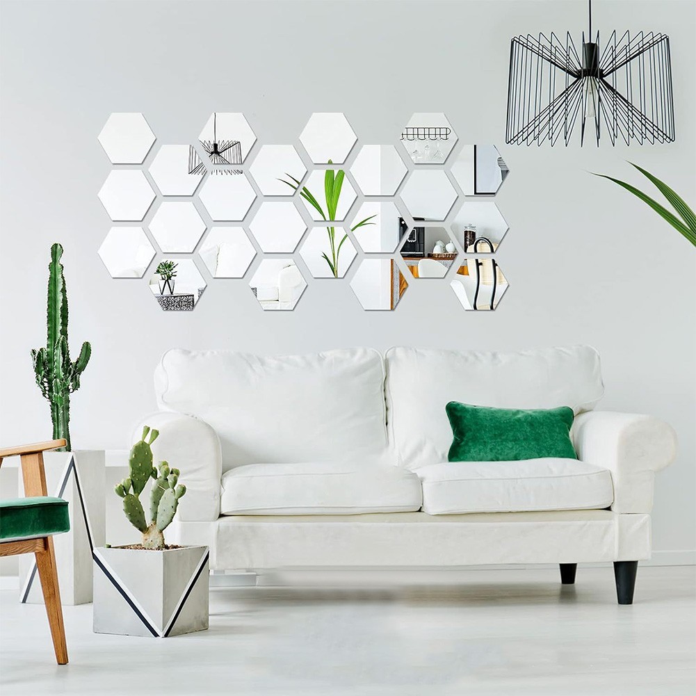 Hexagonal Mirror Wall Panels Set 32 PCS DIY Acrylic Home Wall Decoration