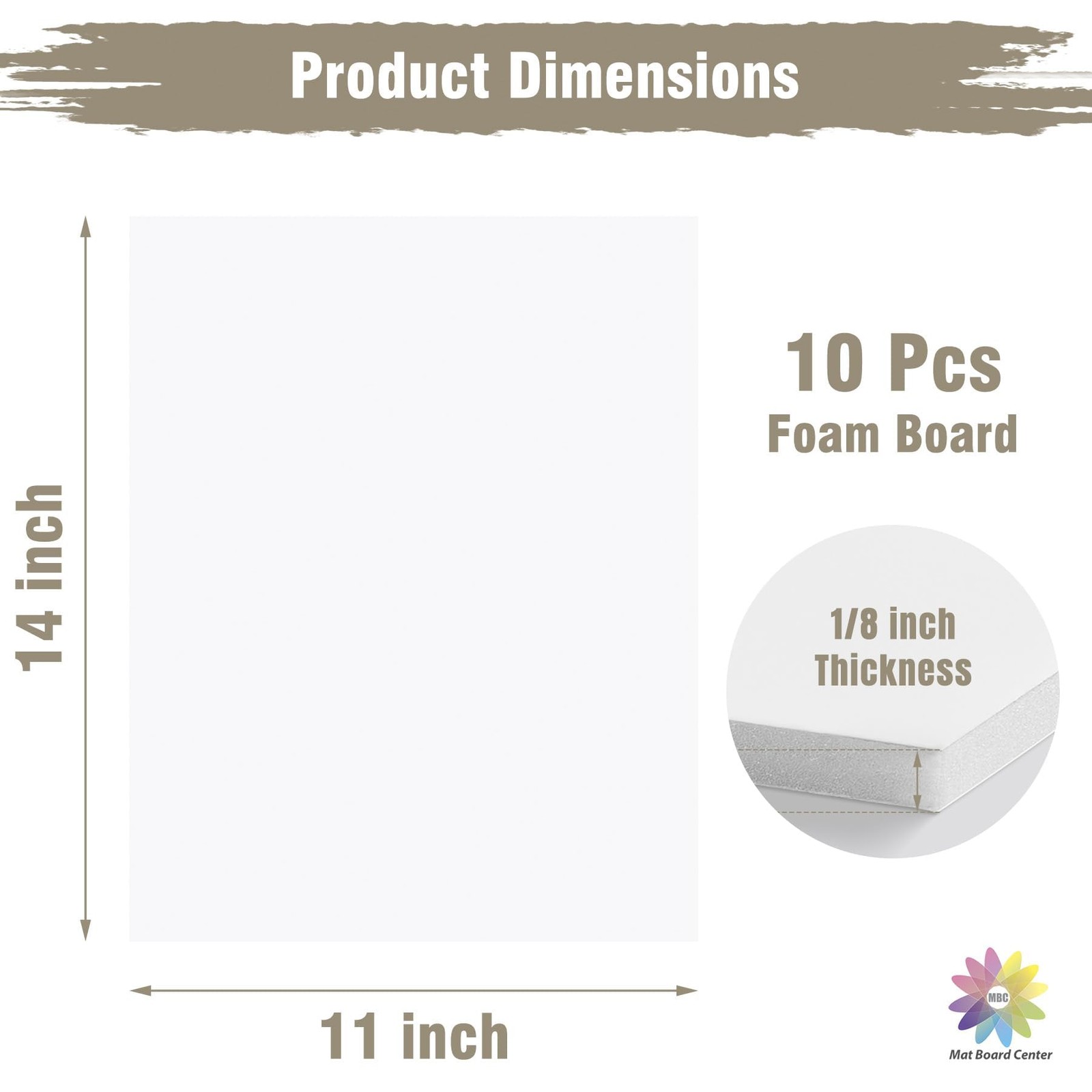 Mat Board Center, Pack of 10 Acid-Free Foam Boards, 11×14 inch 11×14, White