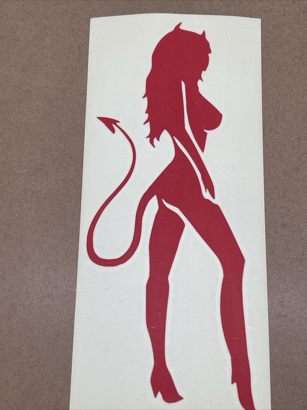 Set Of 2 Devil & Angel Girls Red Vinyl Decal: 8” X 3”, Not For Porous Surfaces