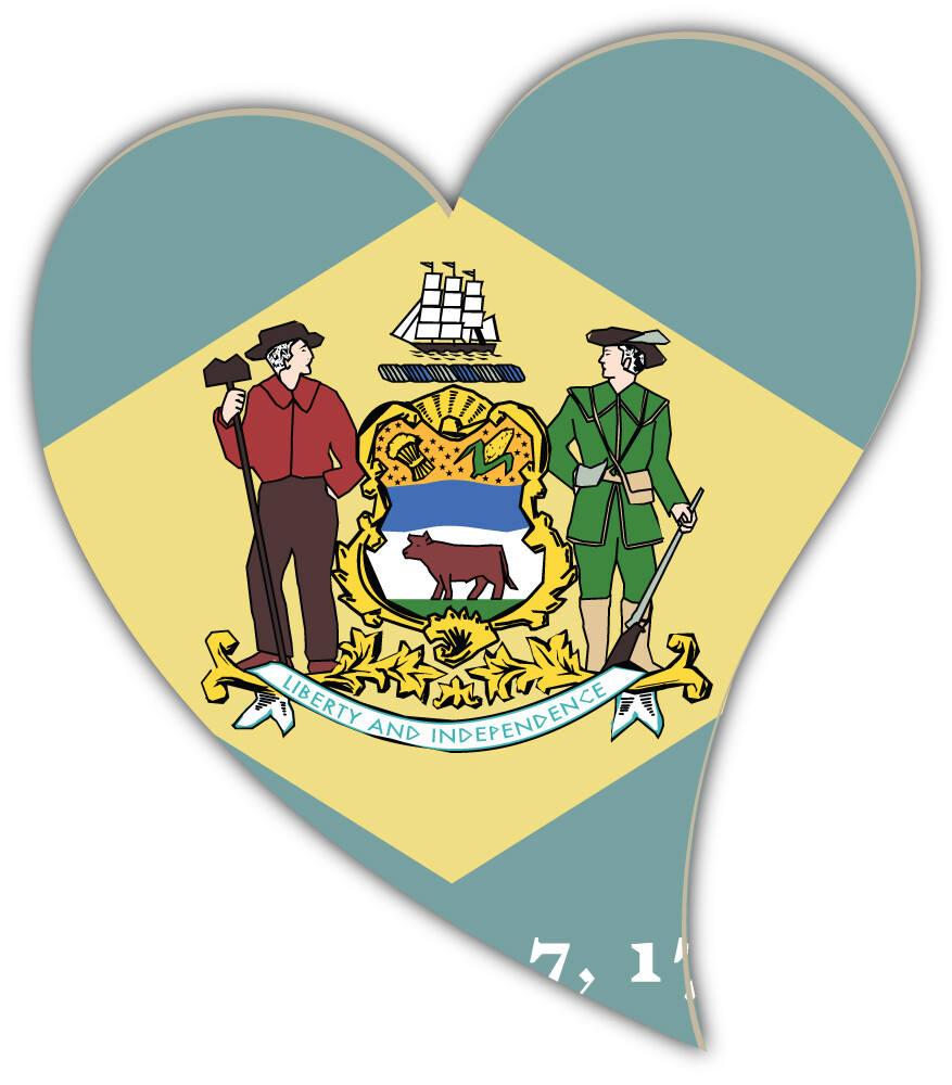 Delaware USA State Flag Heart Icon Car Bumper Sticker Decal