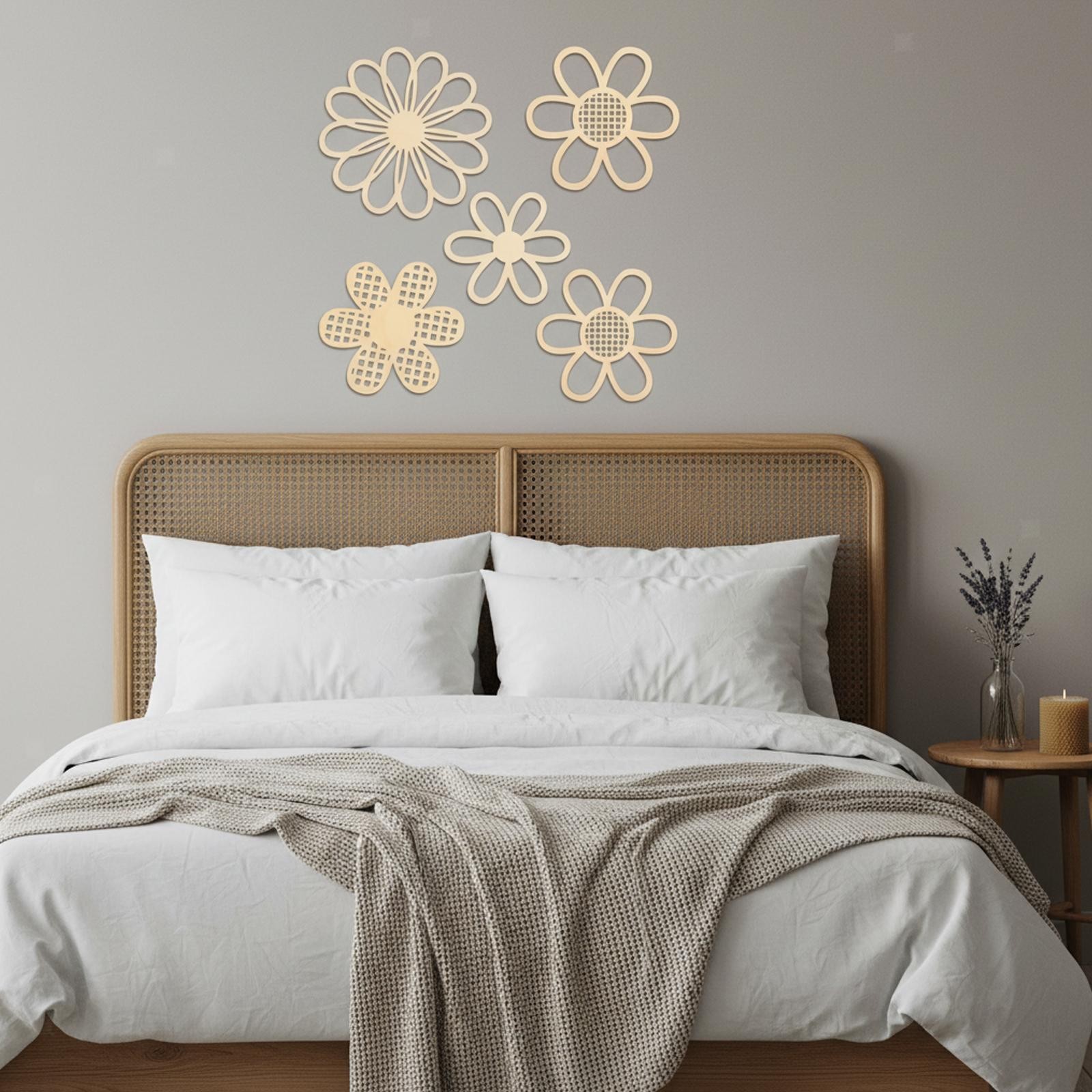 5 Pieces Wooden Flower Nursery Decor Flower Wall Decals Hanging Plaque Boho