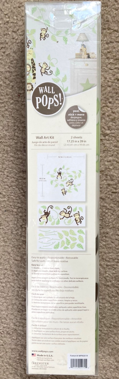 Wall Pops Wall Art Kit Monkeying Around 36 pieces Peel Stick Move WPK0019 – NEW