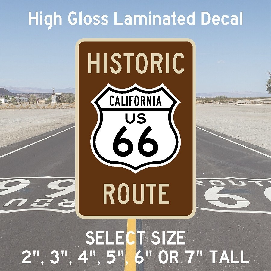 Historic Route 66 High Gloss Laminated Stickers / Decals Choose Size 2-7"
