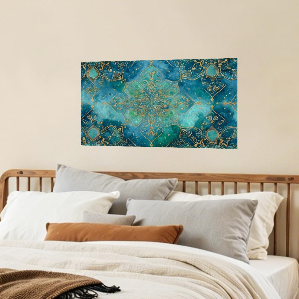 Peel and Stick Wall Sticker 30.3 x 16.1 Inch Blue Ornate Tile Pattern Decorat…