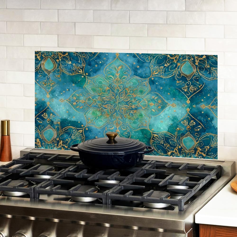 Peel and Stick Wall Sticker 30.3 x 16.1 Inch Blue Ornate Tile Pattern Decorat…
