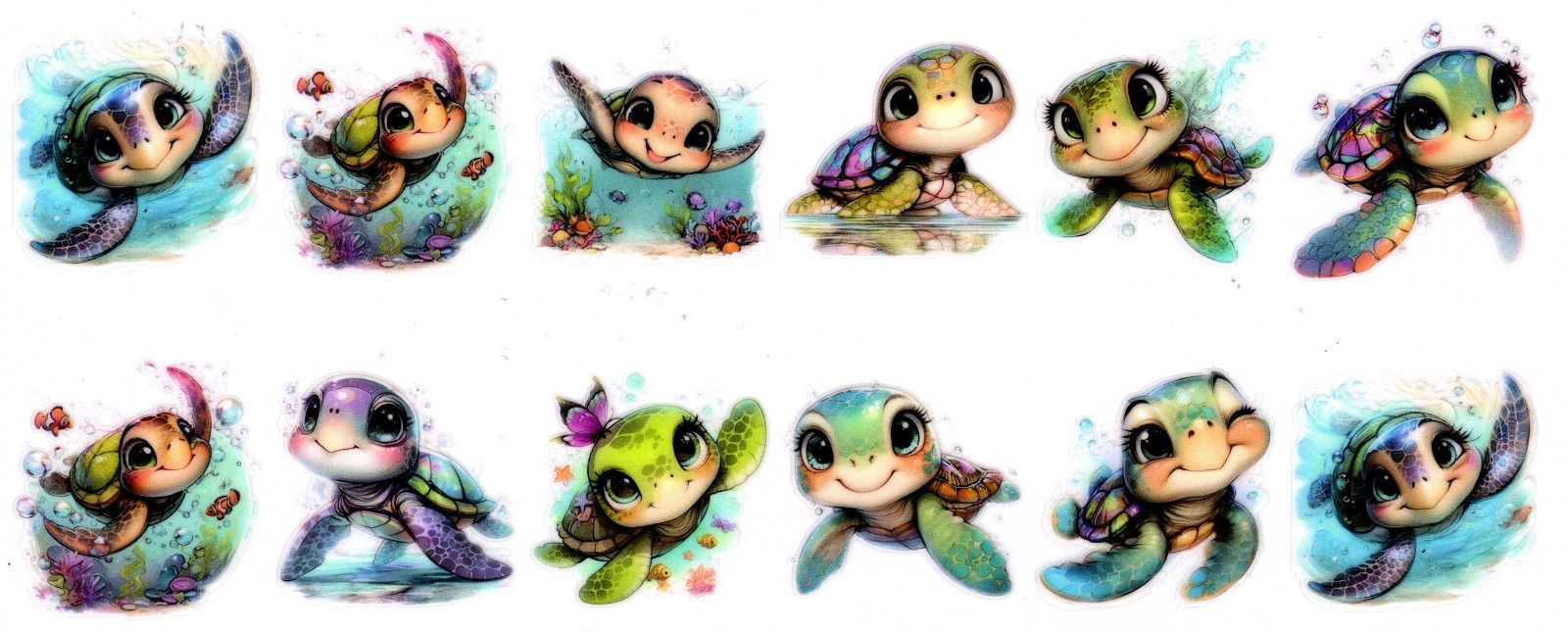 4 Sheets Cats, Dogs, Cows, Turtles UV DTF Stickers for Keychains, Coasters – 07