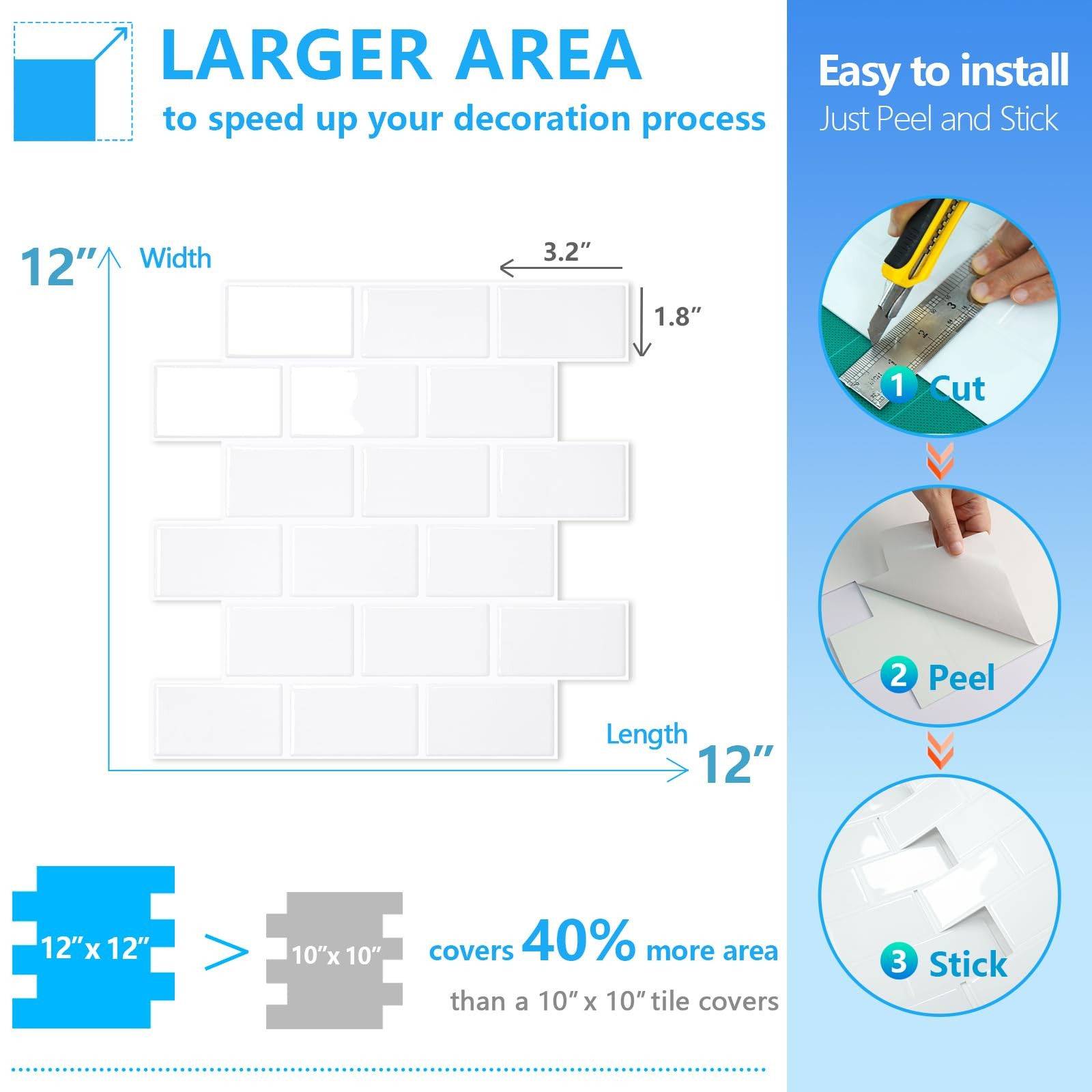 STICKGOO 10-Sheet White Subway Tiles Peel and Stick Backsplash, Stick on Tile…