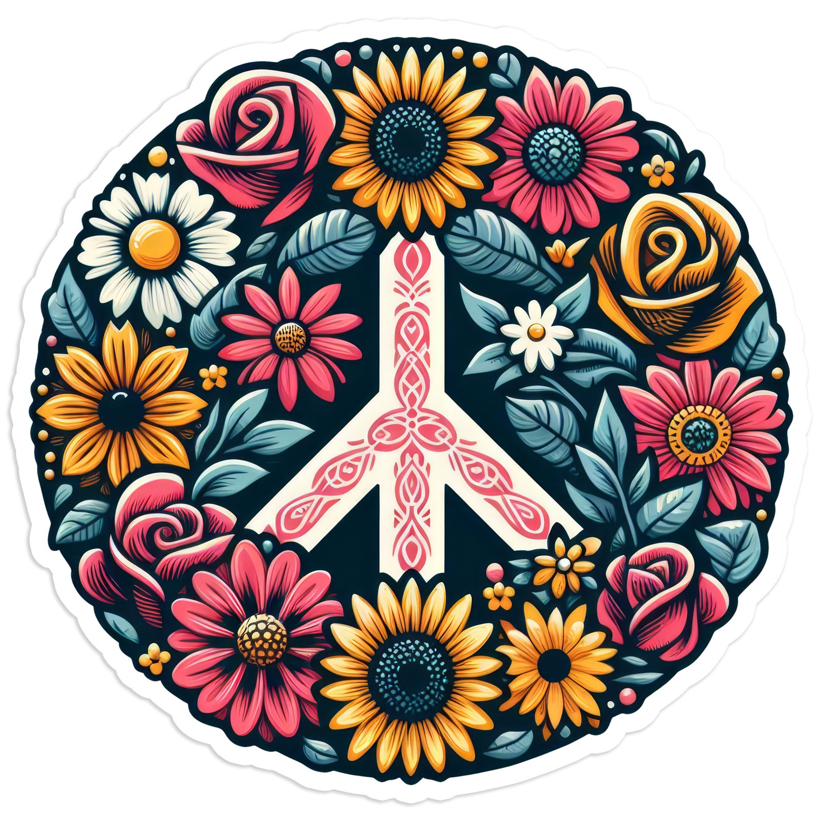 Flower Peace Symbol – Vinyl Decal Sticker – Car Window Laptop – #1344