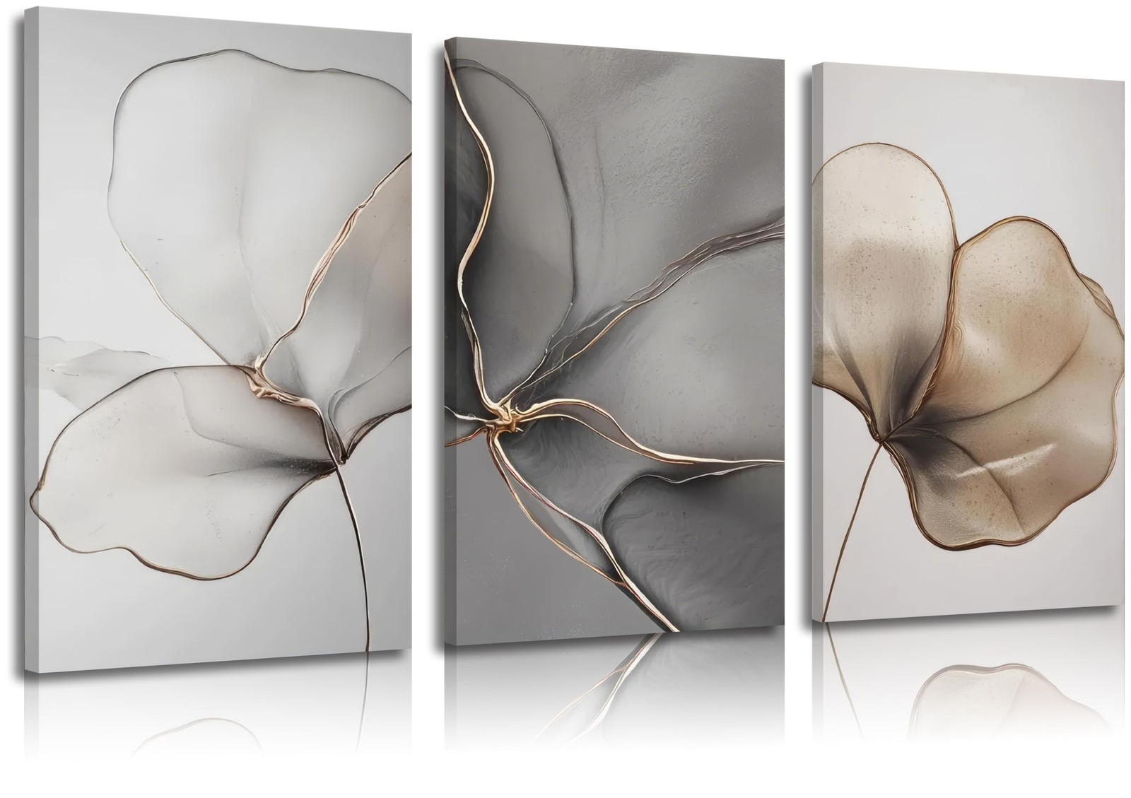 Abstract Floral Canvas Wall Art – Minimalist Gold Line Petal Picture Wall Dec…