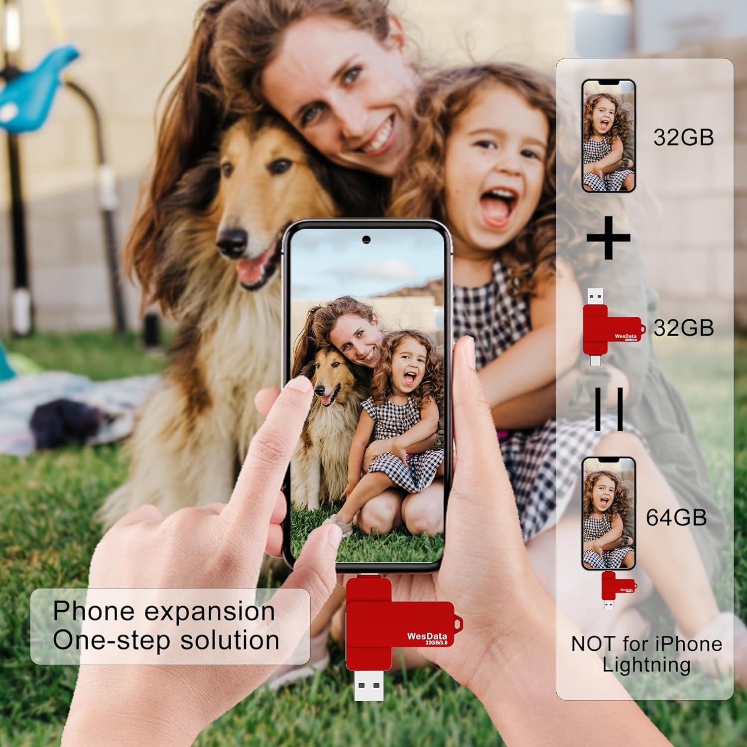 32GB 3.0 USB C Flash Drive with Type C and A Port, C 3.0, Red