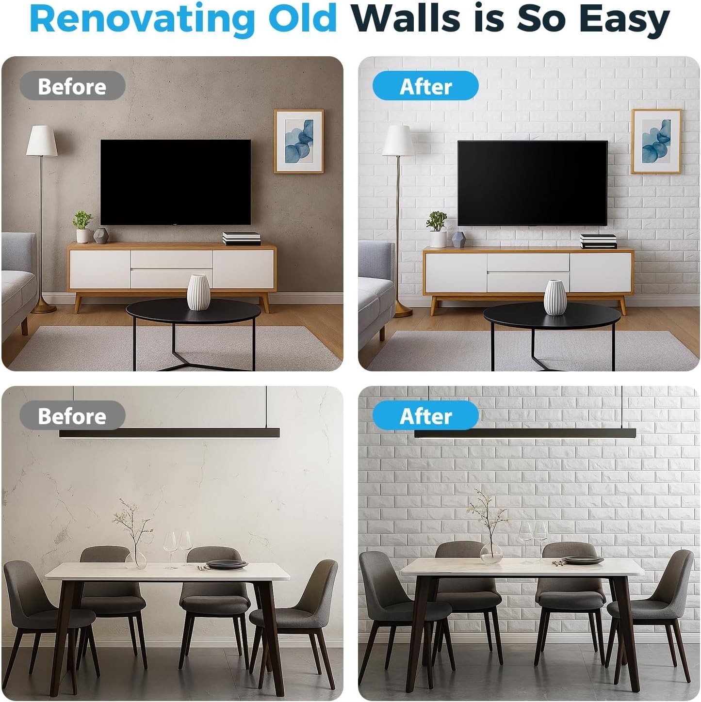 Self-Adhesive Waterproof 3D White Brick Wallpaper – 29.06 Sq Ft Coverage