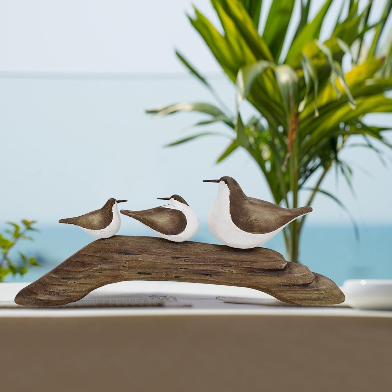 Wooden Sea Bird Statue Seagull On Stand Decor Nautical Coastal Birds Sculpture