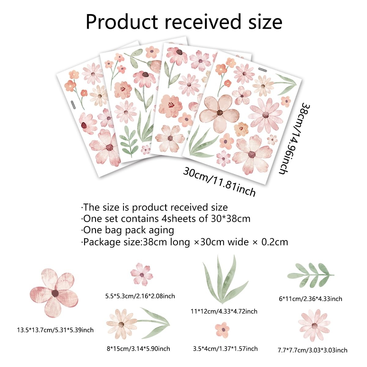 Boho Flower Wall Decals，Pink Flower Art，Wildflower Wall Decals，Girls Bedroom …