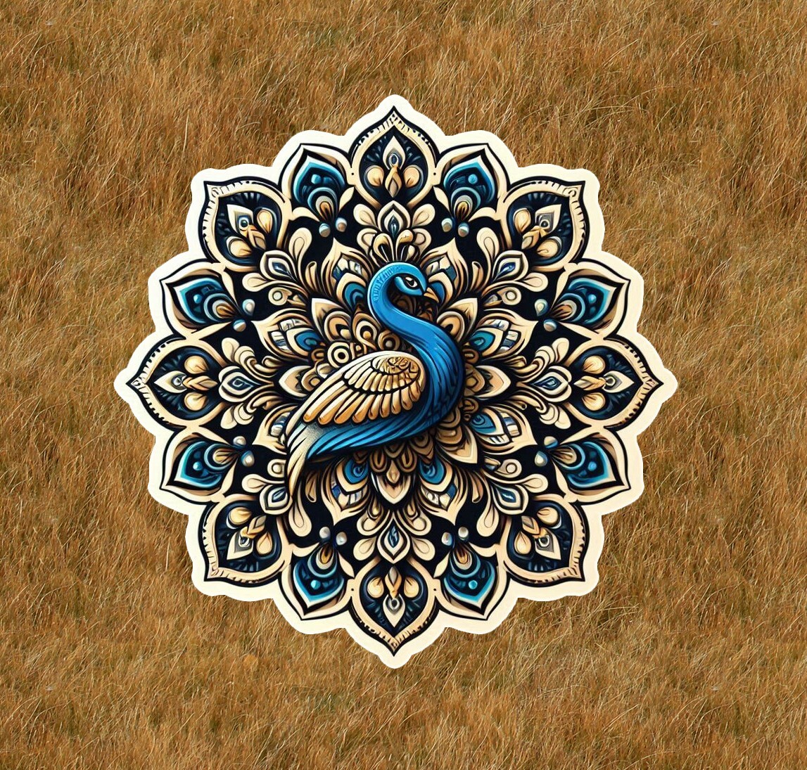Beautiful peacock in a mandala design 100% waterproof vinyl sticker – many sizes