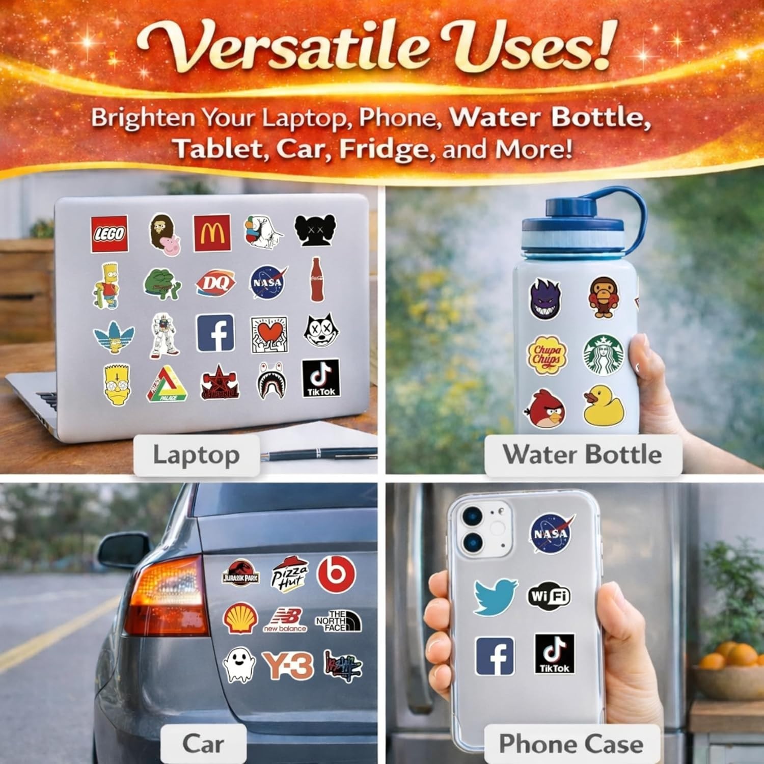 100PCS Waterproof Vinyl Sticker Pack Random Cute Funny Decals for Bottles Laptop