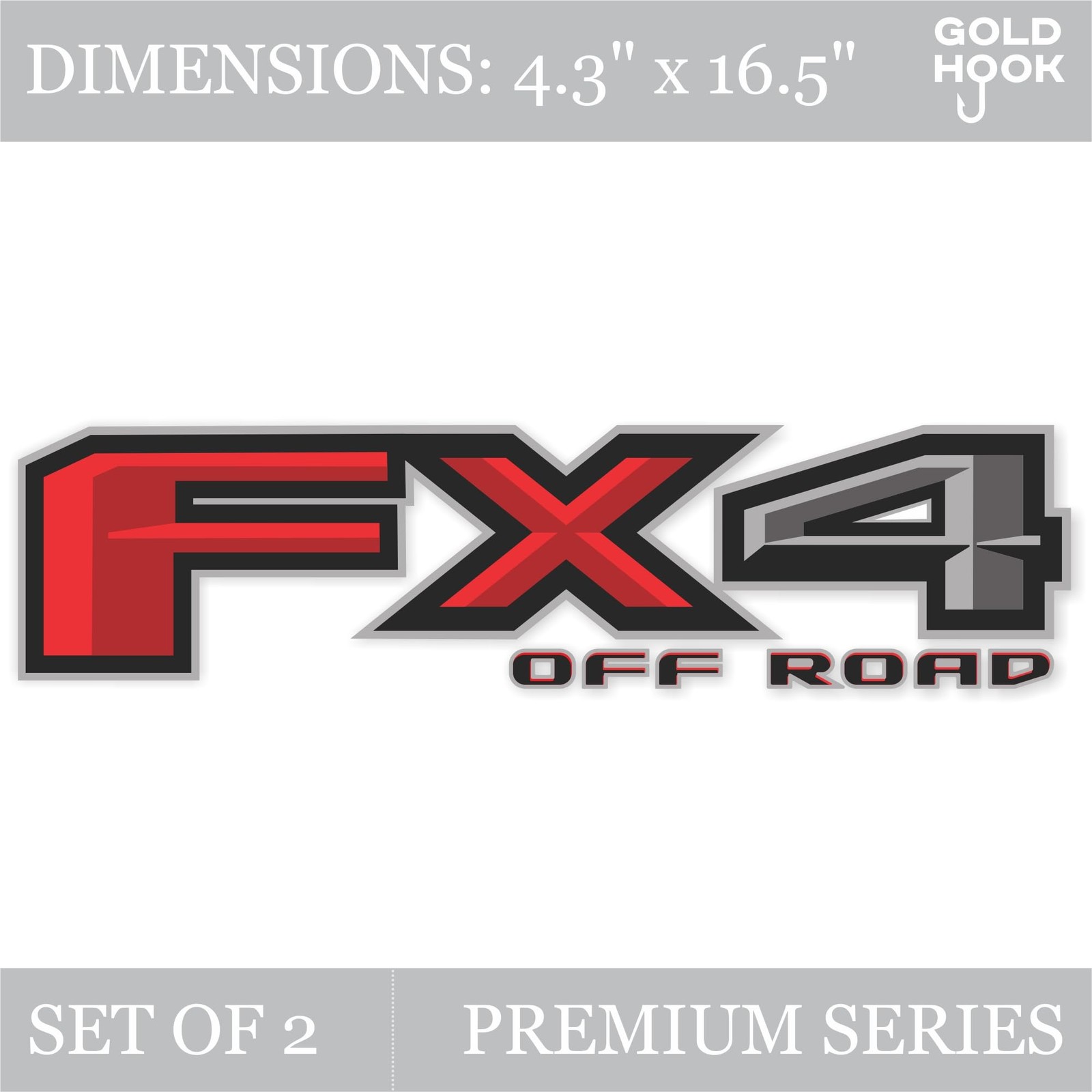GOLD HOOK FX4 Off Road Decals Compatible with Ford 4.3" x 16.5", Multicolor