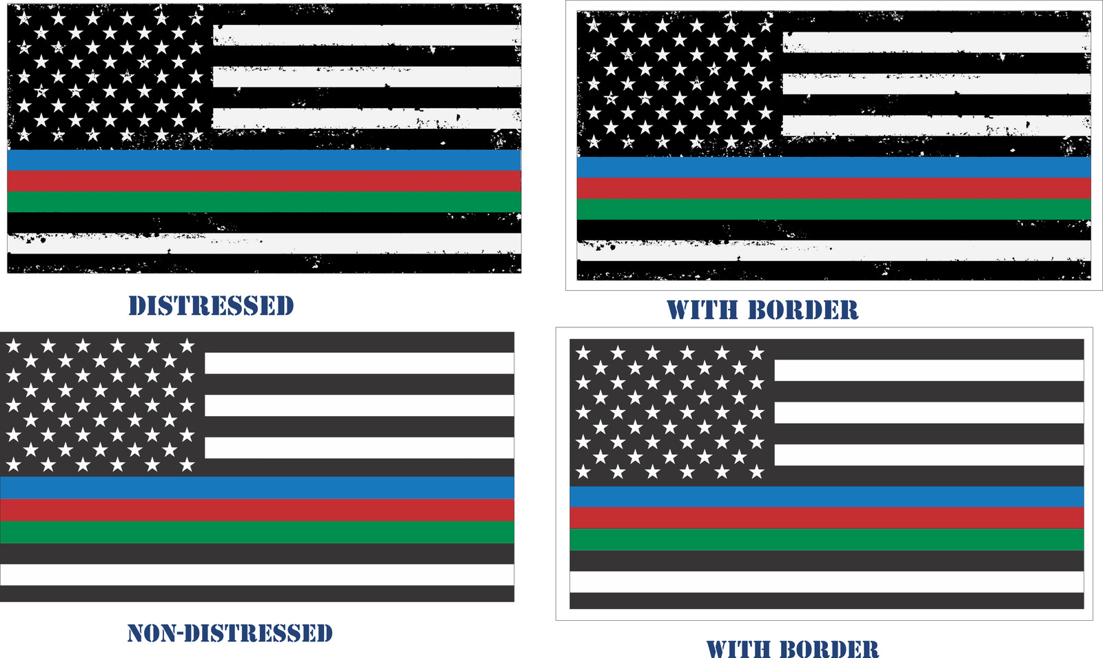 Back The Blue decal – Thin Blue/Red/Green Line flag Stacked