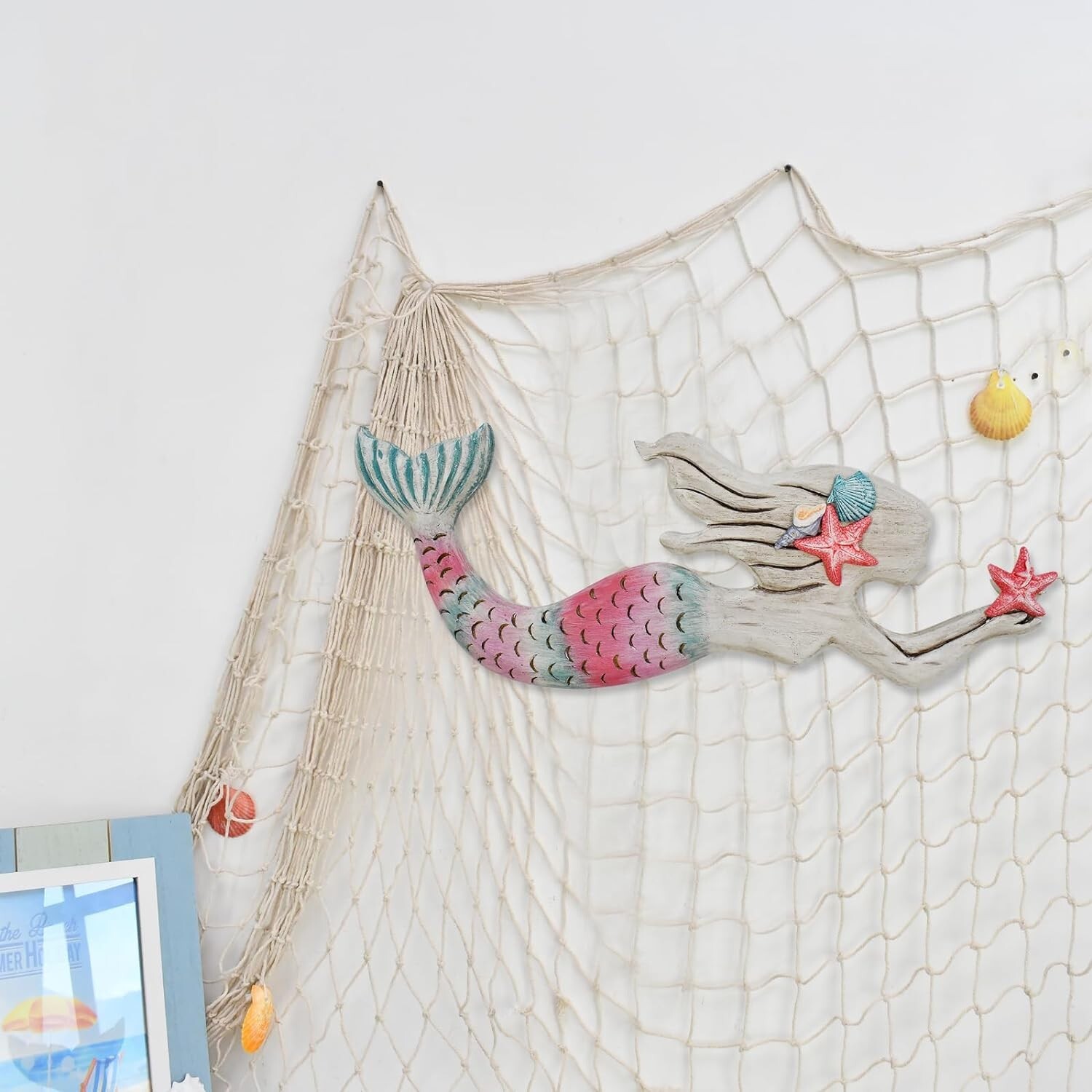 Nautical Decor Wood Hanging Mermaid Wall Art Coastal Decorations (A)