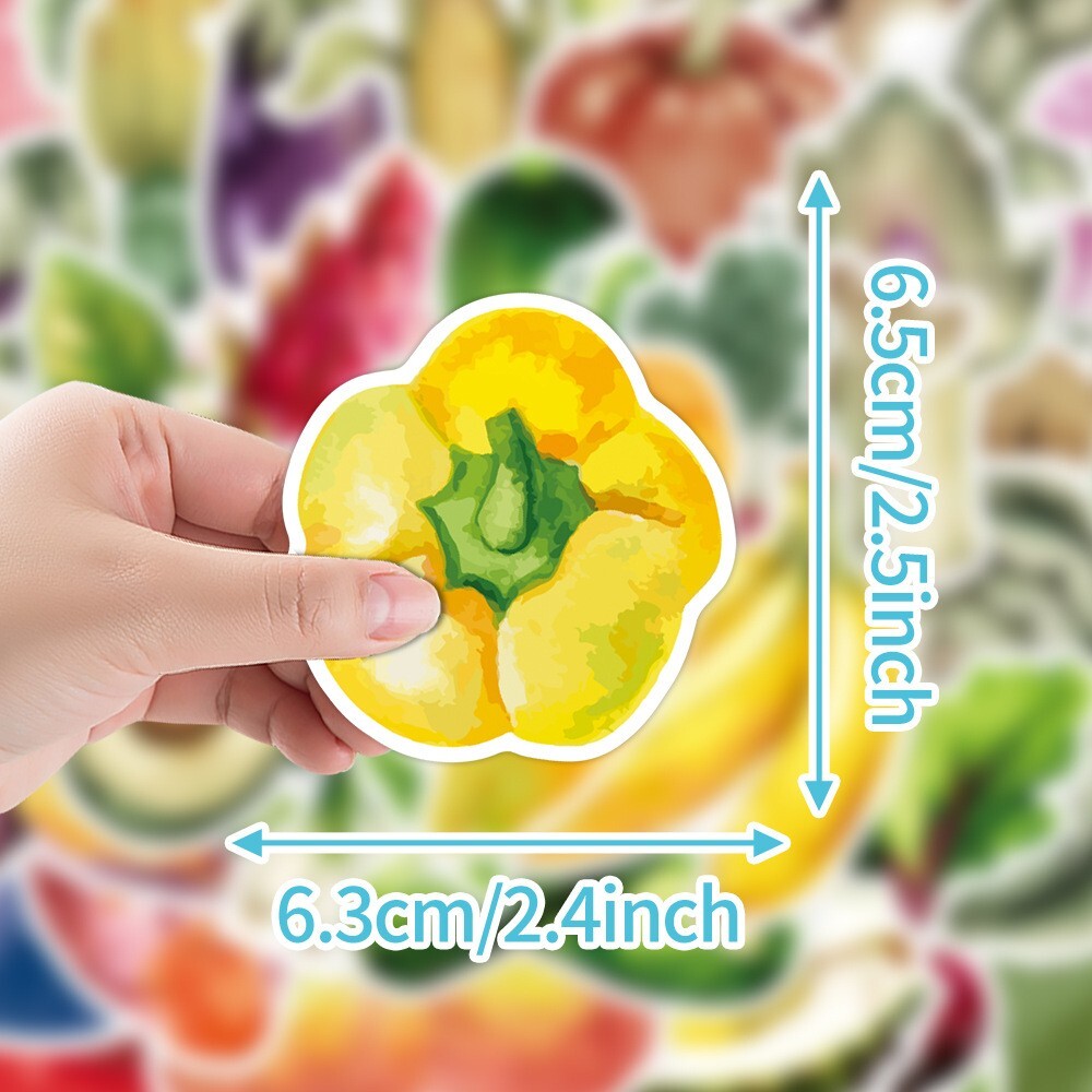 50pcs Waterproof Vinyl Stickers Fruits Vegetables Luggage Phone Laptop Window