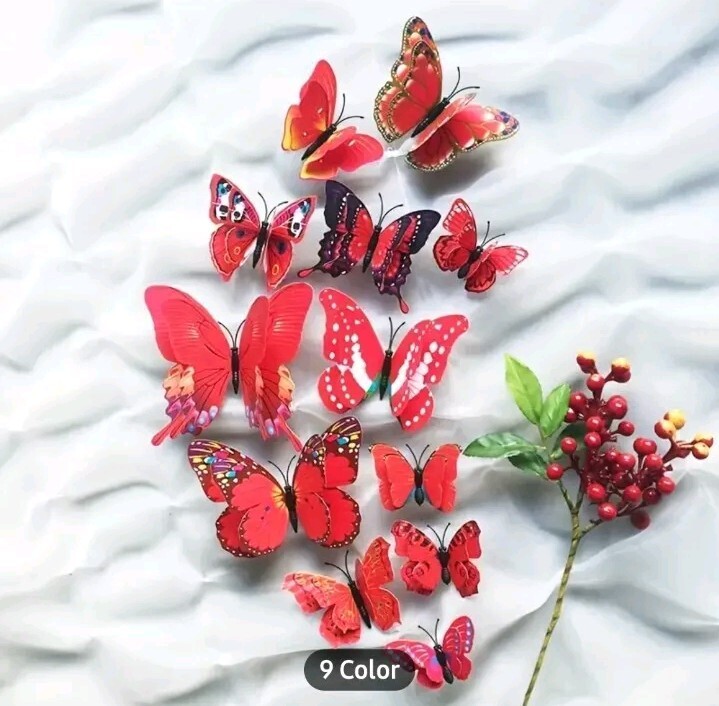 3D Magnetic Butterfly Wall Sticker Reusable PVC Adhesive 12 Pack RED Butterflies