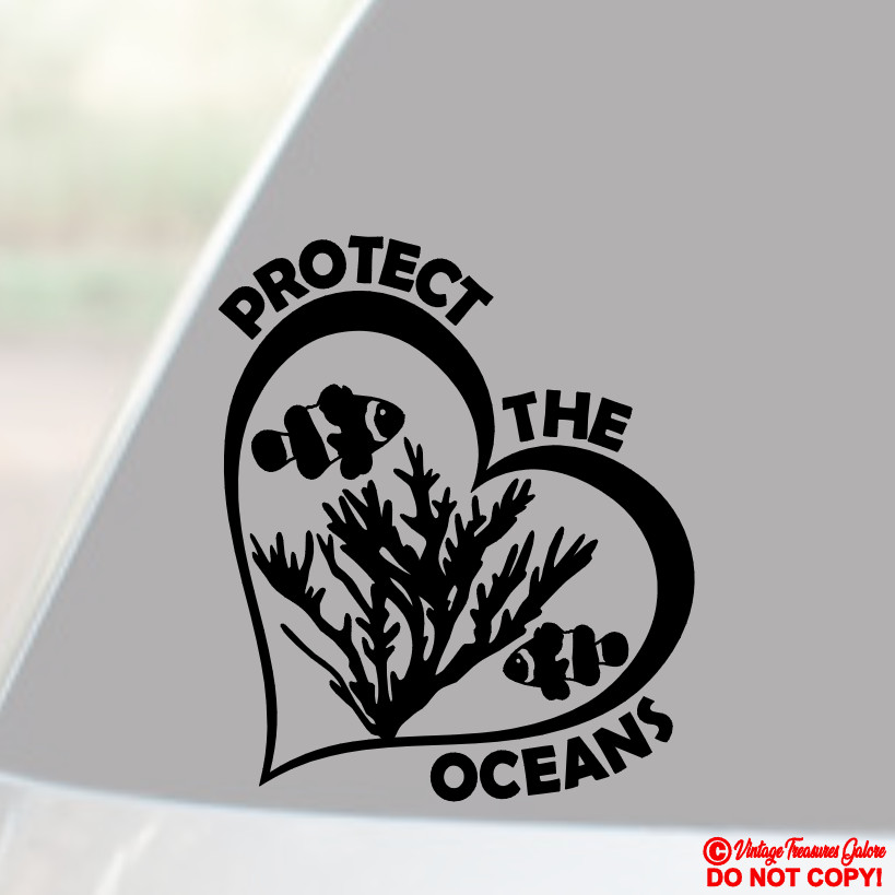 PROTECT THE OCEANS Vinyl Decal Sticker Car Window Bumper SAVE CORAL REEFS FISH