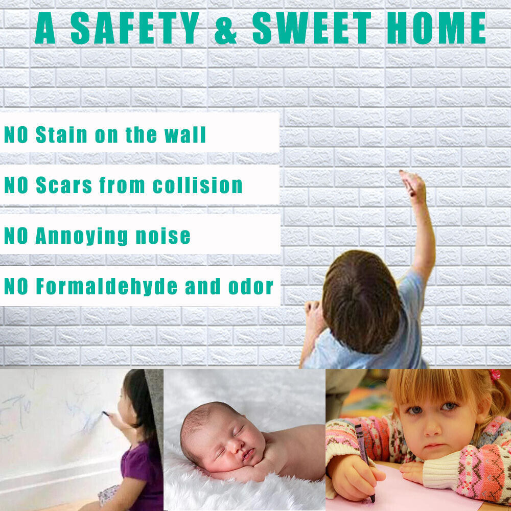 10 Pcs 3D Tile Brick Wall Sticker Self-adhesive Foam Panel Wallpaper 38*35