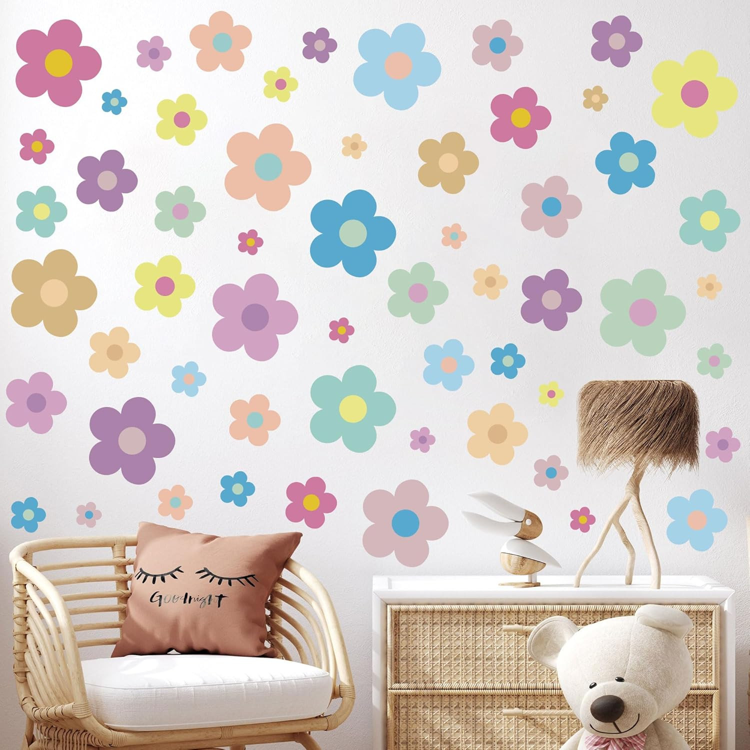 12 Sheets Flower Wall Decals Cute Colorful Vinyl Stickers for Girls Kids Room De